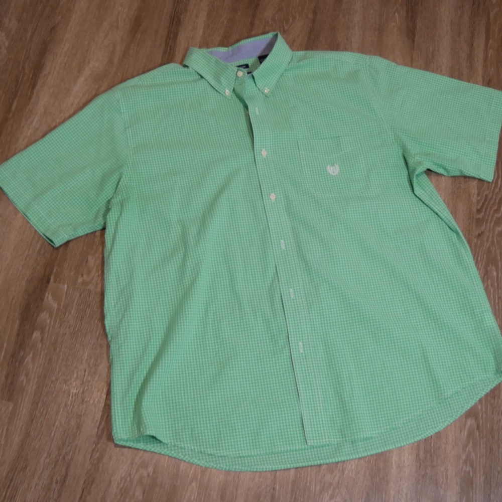 Chaps Mens XXL Green‎ Gingham Short Sleeve Easy Care Button Down Shirt